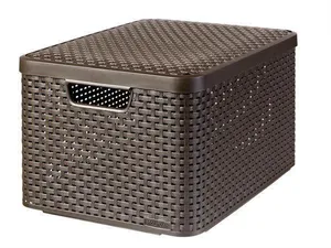 Kosár, műrattan, fedővel, 30 l, csokoládébarna, CURVER